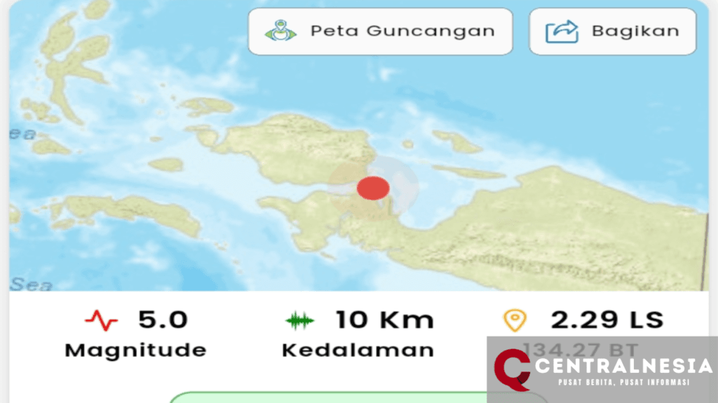 Gempa Magnitudo 5,0 Guncang Teluk Wondama